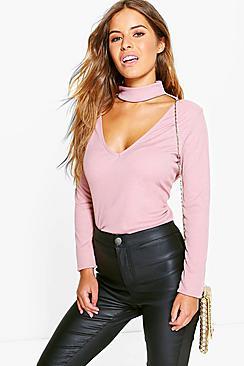Boohoo Petite Melanie Cut Out High Neck Top