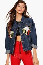Boohoo Jodie Oversized Rose Applique Denim Jacket