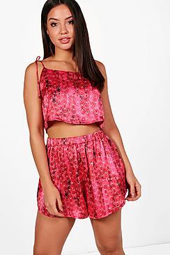 Boohoo Tribal Print Crop Short Set