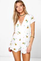 Boohoo Nia Sunflower Ruffle Playsuit White