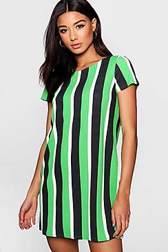 Boohoo Leah Rainbow Stripe Relaxed T-shirt Dress