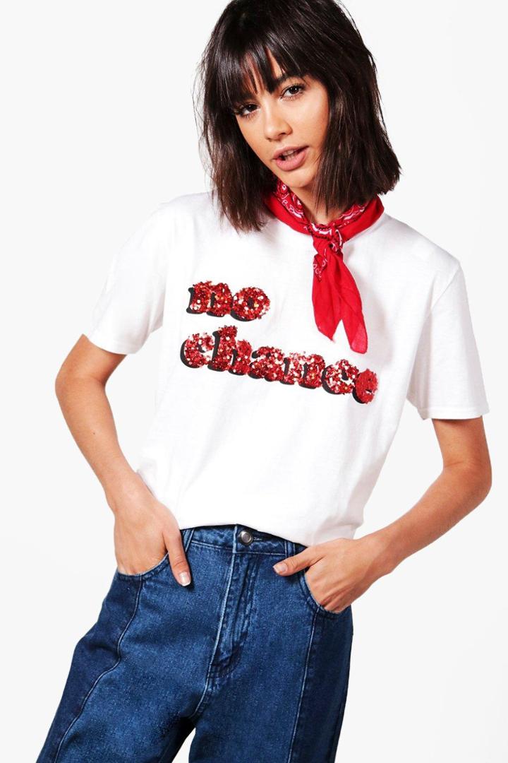 Boohoo Stella Sequin No Chance Slogan Tee Multi