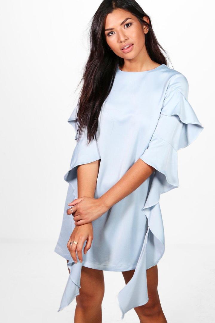 Boohoo Heather Frill Sleeve Detail Shift Dress Sky