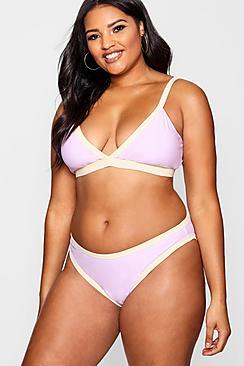 Boohoo Plus Becca High Leg Colour Block Bikini
