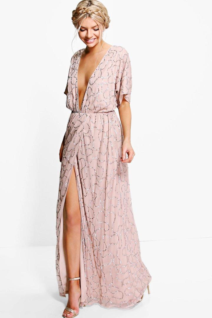 Boohoo Boutique Tiai All Sequin Tie Back Maxi Dress Rose