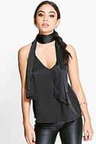 Boohoo Sabrina Satin Cami With Neck Tie