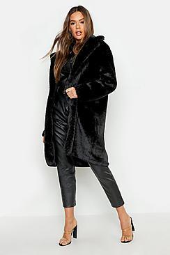 Boohoo Collared Textured Faux Fur Coat
