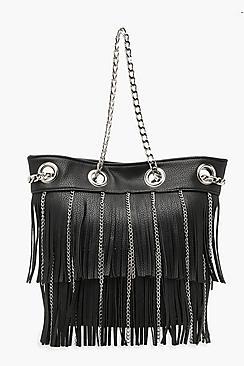 Boohoo Fringe & Chain Duffle Day Bag