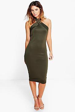 Boohoo Veena Wrap Neck Midi Dress