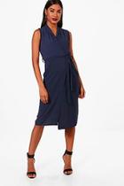 Boohoo Jessica Wrap Over Belted Woven Dress