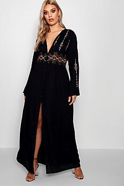 Boohoo Plus Mae Embroidered Plunge Maxi Dress