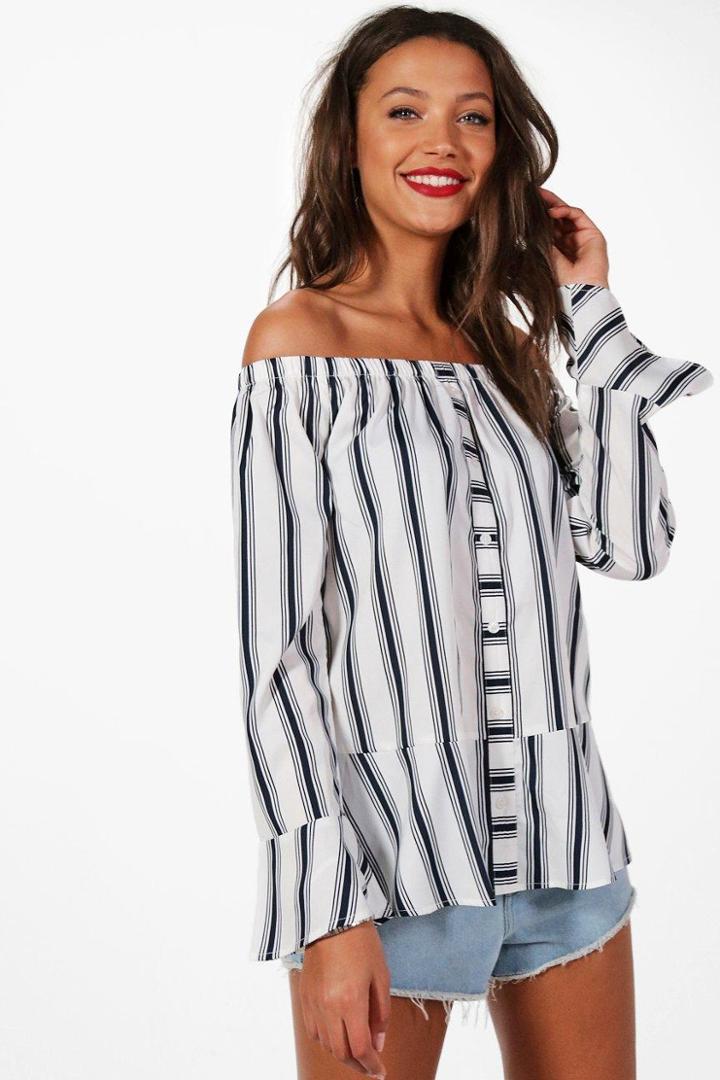 Boohoo Tall Sala Off The Shoulder Stripe Top Multi