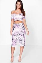 Boohoo Pia Floral Wrap Midi Skirt & Crop Top Co-ord Set