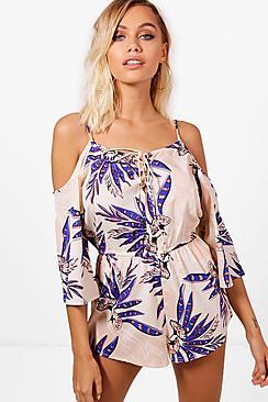 Boohoo Elise Hawaiin Cold Shoulder Beach Playsuit