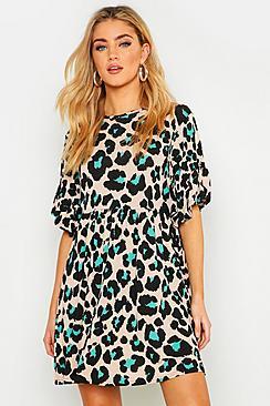 Boohoo Coloured Leopard Printed Smock Dress