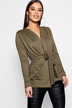 Boohoo Petite Utility Pocket Belted Blazer