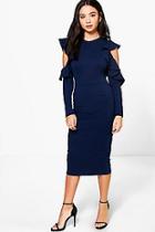 Boohoo Erin Frill Sleeve Cold Shoulder Tailored Dress