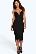 Boohoo Faye Scallop Laser Cut Hem Midi Dress Black