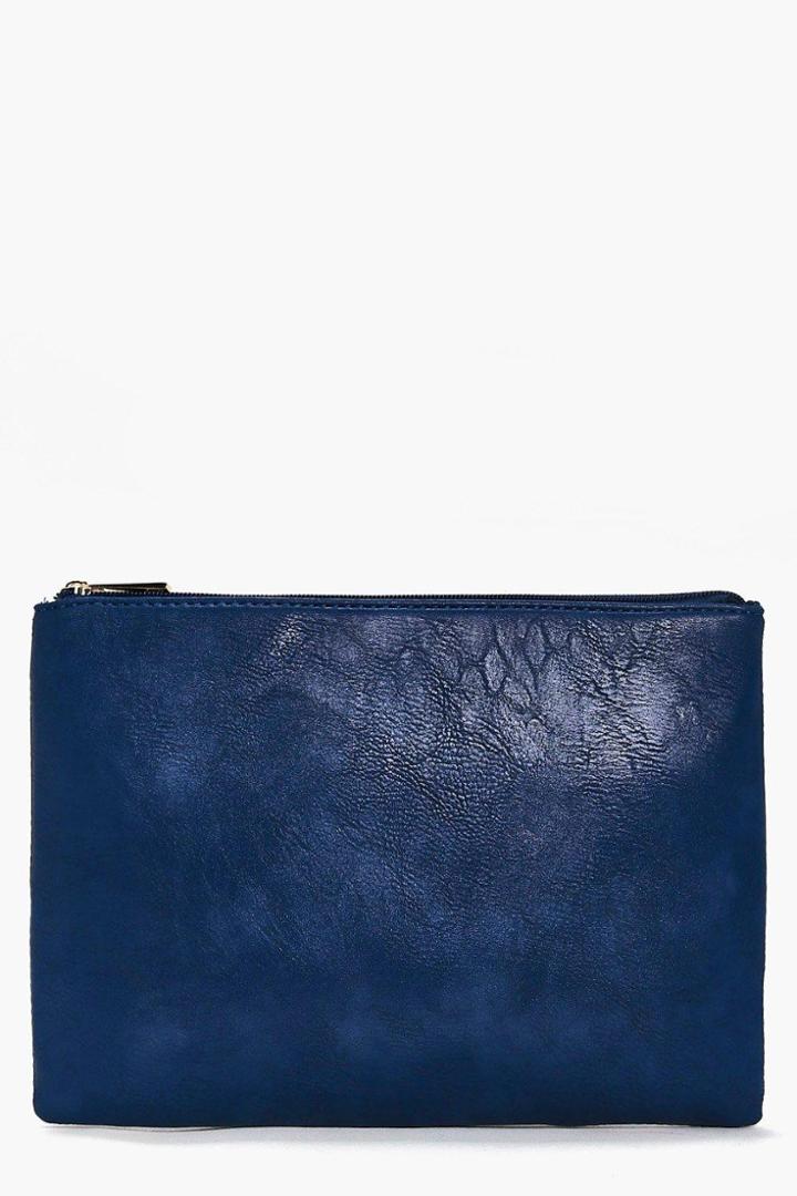 Boohoo Neve Zip Top Clutch Bag Navy