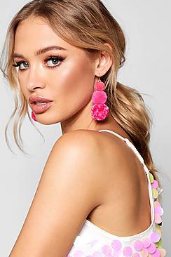 Boohoo Ella Tiered Mixed Pom Earrings