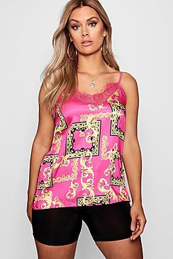 Boohoo Plus Hattie Chain Print Lace Cami