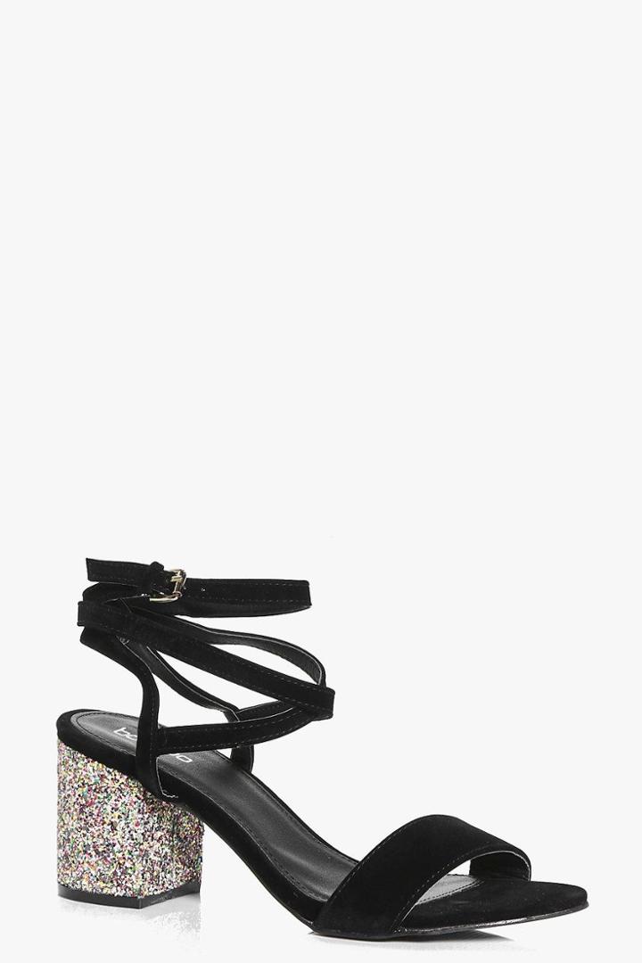 Boohoo Lola Glitter Block Heel Two Part Black