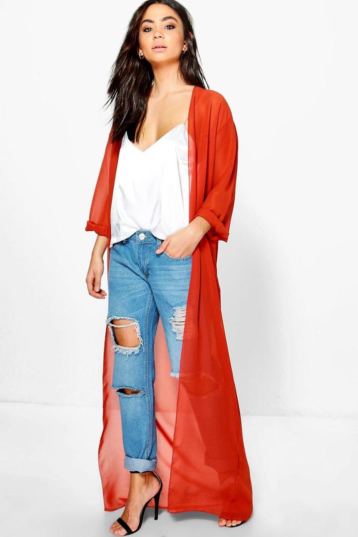 Boohoo Lauren Maxi Chiffon Kimono Terracotta