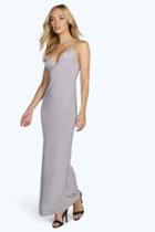Boohoo Lulu Eyelet Detail Fine Chain Maxi Dress Silver
