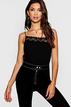 Boohoo Lace Trim Rib Vest