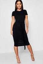 Boohoo Petite Florrie Pleat Front Belted Tailored Midi Dress
