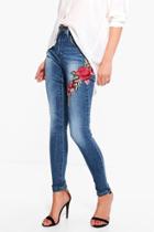 Boohoo Helen Embroidered Skinny Jeans Blue