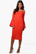 Boohoo Rosey Flared Sleeve Midi Dress