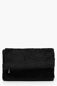 Boohoo Abigail Faux Fur Foldover Clutch
