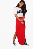 Boohoo Rebecca Double Side Split Maxi Skirt Red