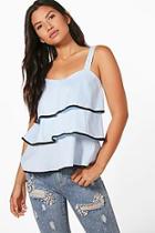 Boohoo Heather Wovem Piped Frill Detail Cami