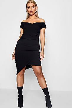 Boohoo Plus Dea Off The Shoulder Wrap Dress