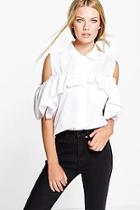Boohoo Lisa Frill Detail Cold Shoulder Shirt