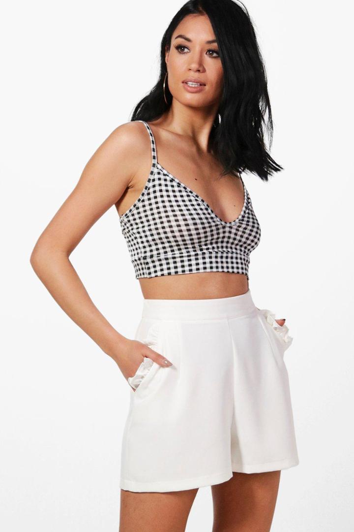 Boohoo Tina Frill Pocket Tailored Shorts Ivory