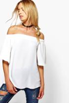 Boohoo Mia Woven Off The Shoulder Top Ivory