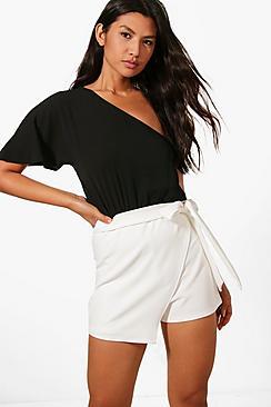 Boohoo Janey Monochrome One Shoulder Skort Style Playsuit