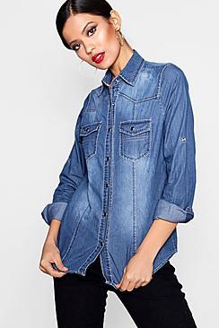 Boohoo Harriet Long Sleeve Slim Fit Denim Shirt