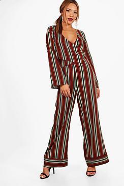 Boohoo Hannah Wide Leg Stripe Trouser