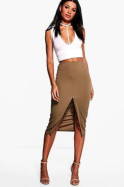 Boohoo Harper Crepe Front Split Midi Skirt