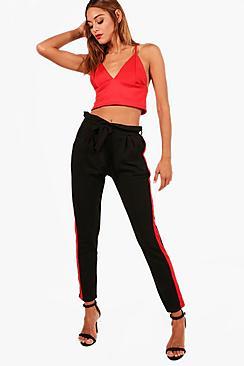 Boohoo Paperbag Waist Stripe Trouser