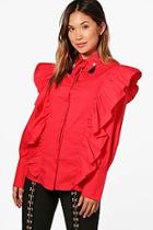 Boohoo Elizabeth Ruffle Detail Embellished Collar Shirt