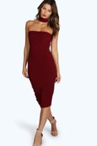 Boohoo Hannah Neck Detail Bandeau Midi Dress Berry