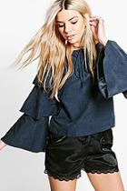 Boohoo Boutique Felicity Tiered Sleeve Tie Top