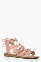 Boohoo Ava Pearl Trim Ghillie Sandal