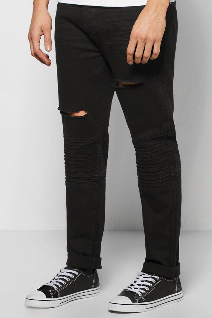 Boohoo Skinny Fit Black Biker Jeans Black