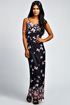 Boohoo Kelsey Border Butterfly Print Maxi Dress